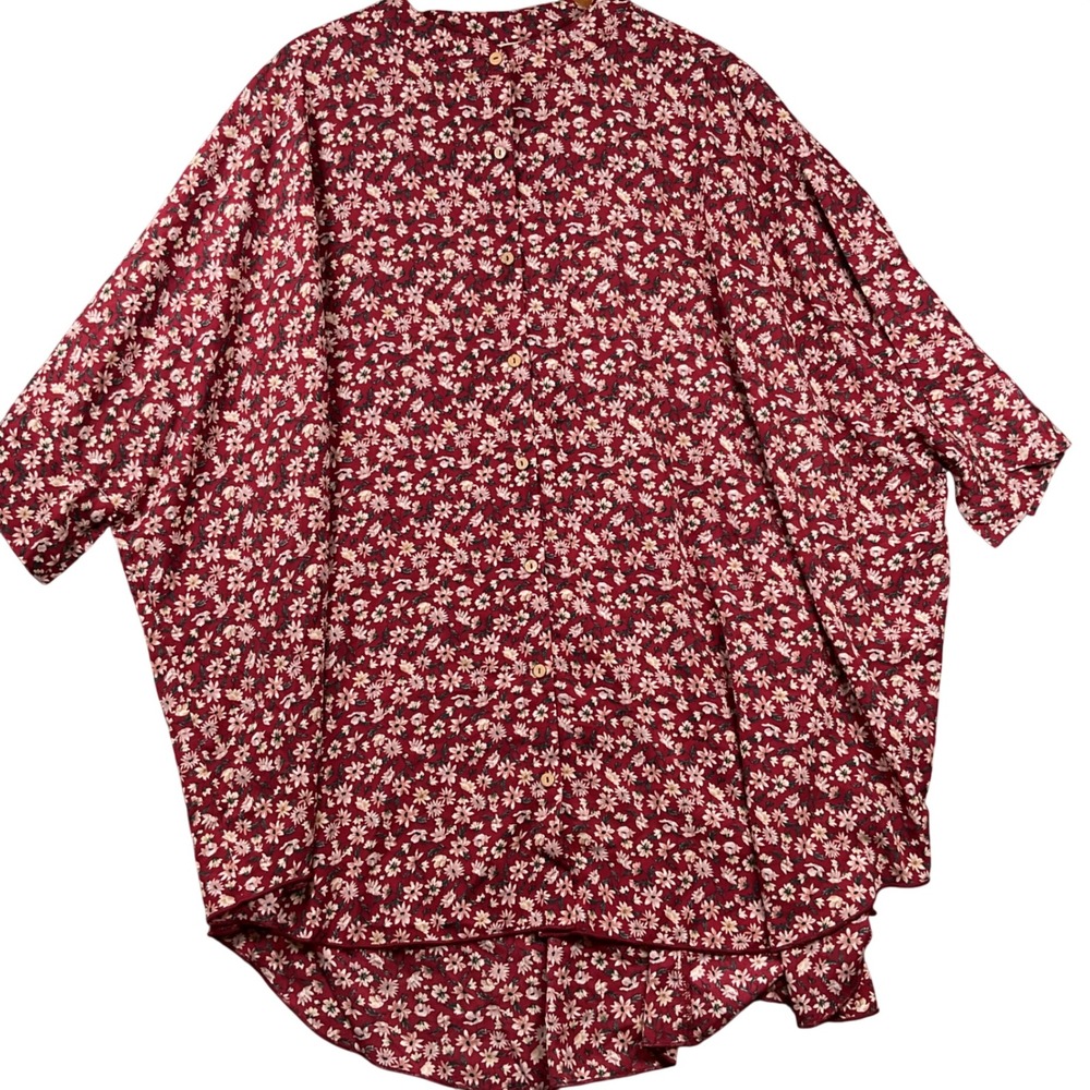 Natural Life Button Down Top Womens One Size Red Floral Dolman Sleeve Blouse